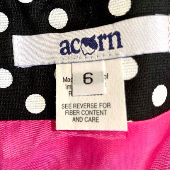 Acorn Black and White Polka Dot Knife Pleated Pink Trim Skirt Size 6 - Picture 3 of 10